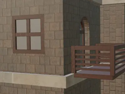 House Model 1 building with balconies and balconies Low-poly 3D model