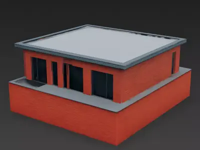 Contemporary Brick and Glass Corner House 3D Model Low-poly 3D model