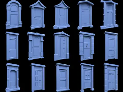 60 Stylized Door Base Mesh pack Low-poly 3D model