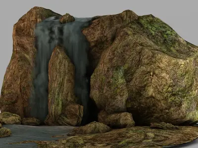 Mossy Waterfall Low-poly 3D model