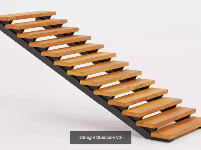 4 Straight Staircases Collection - 4 Modern Interior Stairs 3D Model Pack