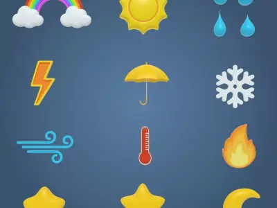 Cartoon Icons Pack - Weather Umbrella Cloud Sun Moon Star Drop Low-poly 3D model