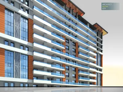 Huge Apartment Architectural 3d Model with Render Scene Low-poly 3D model