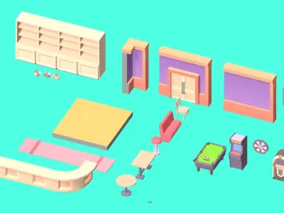 Low Poly Bar Pack Low-poly 3D model