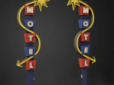 Neon sign Motel in 3 types Low-poly 3D model