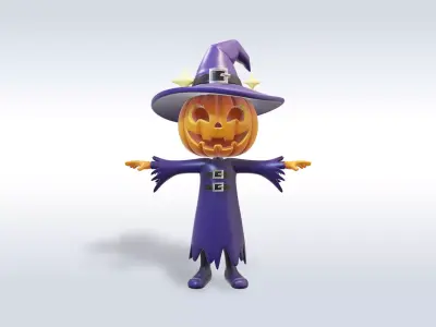 Cheerful Pumpkin Boy Halloween Character 3D model purchase