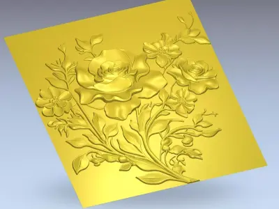 Modern Rose Flower Relief Wall Decor Set STL Mural CNC 387 3D model