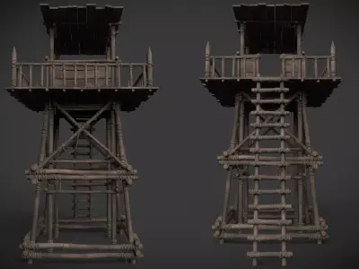Wooden Watchtower C Low-poly 3D model