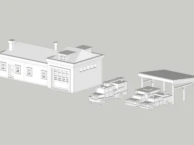 Country Fire Station with Fire Trucks by Outland Models Low-poly 3D model