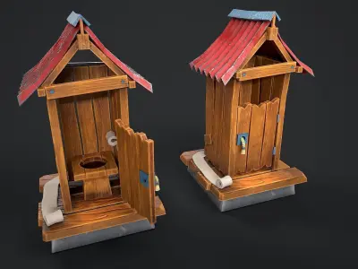  Wooden toilet  Rural toilet Village toilet Outdoor privy Low-poly 3D model