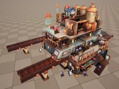 Stylish Q-version scene fishman Low-poly 3D model