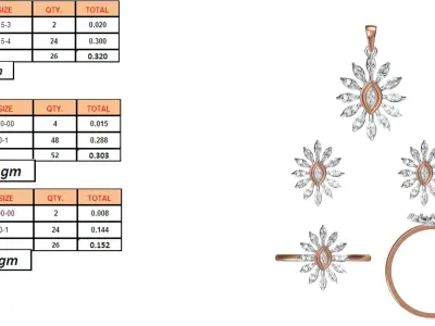 Light wt Ring Earrings Pendant set 3dm stl 1-render details 3D print model 22