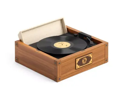 Vintage Wooden Record Player Turntable Low-poly 3D model