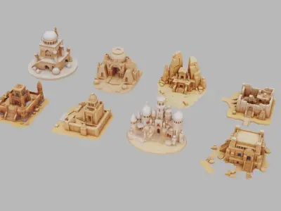 Desert Temples Collection Low-poly 3D model