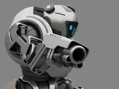 Combat Droid Panda rigged- animated character 3D model