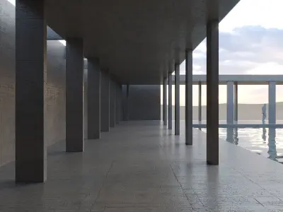 Desert square concrete landscape with pool 3D model