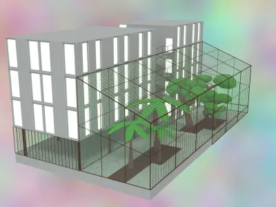 Achitectural Project with Greenhouse Low-poly 3D model