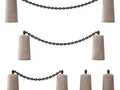 Fencing Concrete poles with chains 3D model