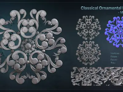 Classical Ornament Rosette - High Poly 3D Model -  3D model