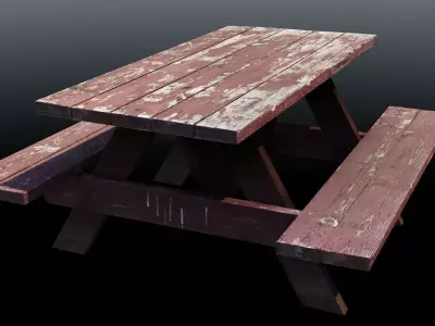 Weathered Picnic Table - High Fidelity Low-poly 3D model