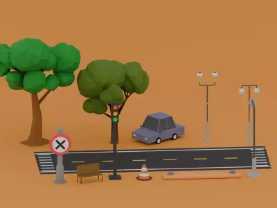 Street assets 2 Low-poly 3D model