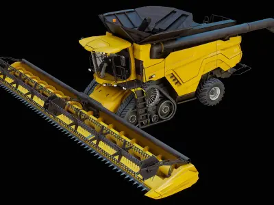  Modern Combine Harvester Yellow Rigged PBR 