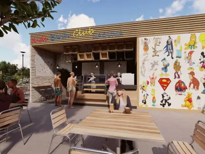 mobile home camping resort with bar Free low-poly 3D model