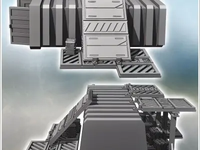 Futuristic container arrangement with awning and metal crates 14 3D print model