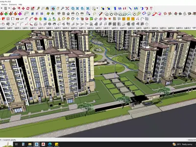 16 APARTMENT BUILDINGS AROUND LANDSCAPE 3D MODEL 3D model