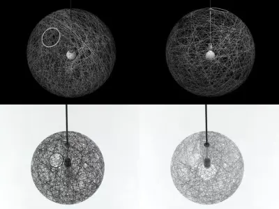 R L pendant lamp made of wires and balls 3D model