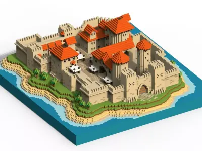 Voxel Castle Low-poly 3D model