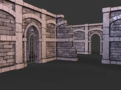 Modular medieval stone walls for dungeon pack Low-poly 3D model