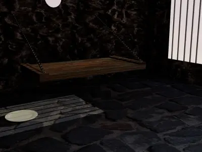 PRISON bed in cave with chains 3D model