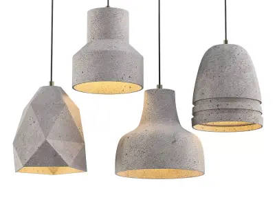 Untitled four concrete pendant lights hanging 3D model