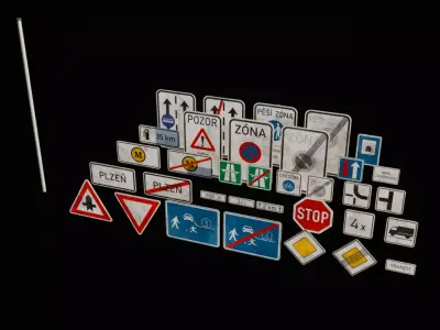 Czech road signs pack - Misc 1 Low-poly 3D model