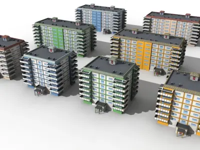Blocks Buildings Residental Apartments Flats 26x Package Low-poly 3D model