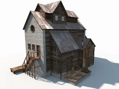 Old Factory Barn Low Poly Low-poly 3D model