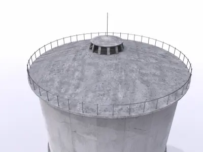 Concrete water tower 1 Low-poly 3D model