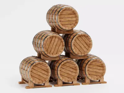Wine Barrels Pile V1 - Oak Casks on Stands Stack 3D model