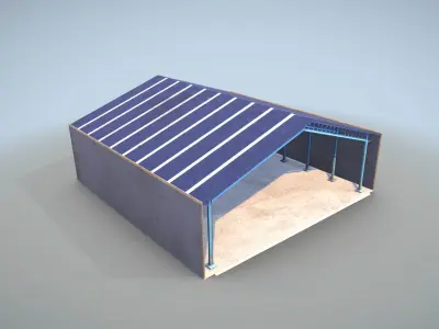 Hangar concrete shed Low-poly 3D model