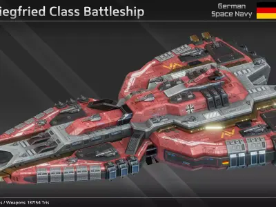 GSN Spaceship Siegfried Class Battleship Low-poly 3D model