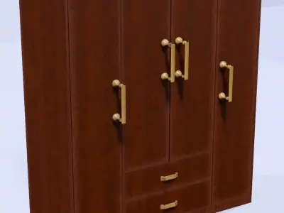 Four Door Wardrobe Low-poly 3D model