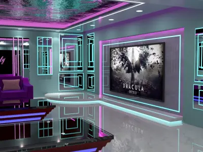  Living Hall interior Low-poly 3D model