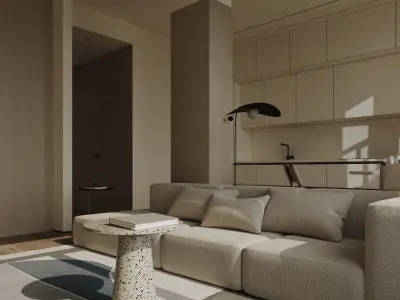 Interior scene kitchen and livingroom 3D model purchase