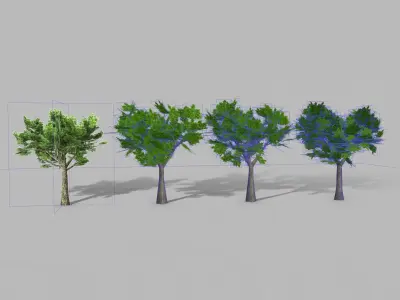Oak 2 four trees Low-poly 3D model