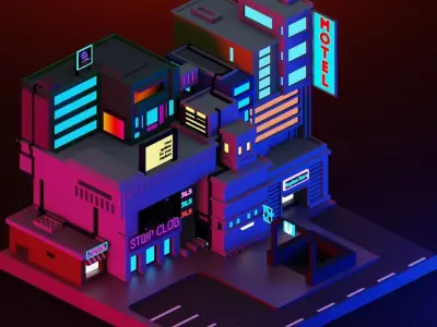 3D Low poly Cyberpunk City Low-poly 3D model