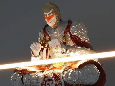 Monkey King Sun Wu Kong Sitting Sculpture Statue 3D model 3D model