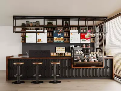 Coffee bar counter Low-poly 3D model