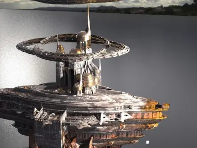 Ringed Sci fi Tower Island 3D model