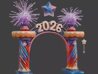 High-Quality 3D Cartoon New Year Portal Gate Low-poly 3D model
